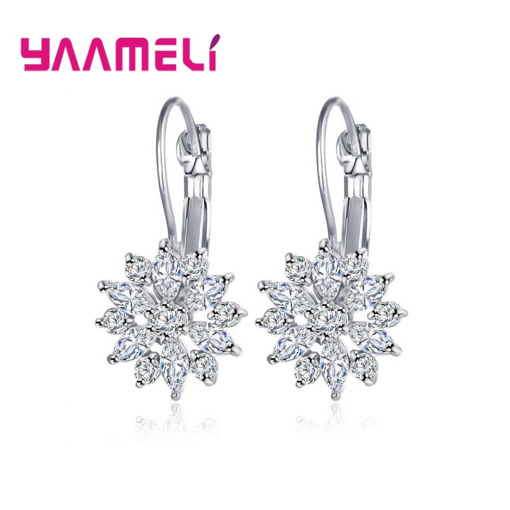 Heißesten Echtes 925 Sterling Silber Österreichischen Kristall Blume Exquisite Baumeln Ohrringe für Frauen Luxus Schmuck Machen