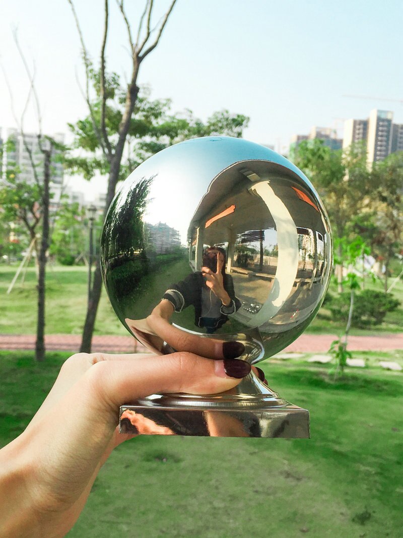 HQ Polished Stainless Steel 316 Grade Garden Outdoor Flagpole Gate Handrail Decoration Hollow Sphere Ball with Square Base