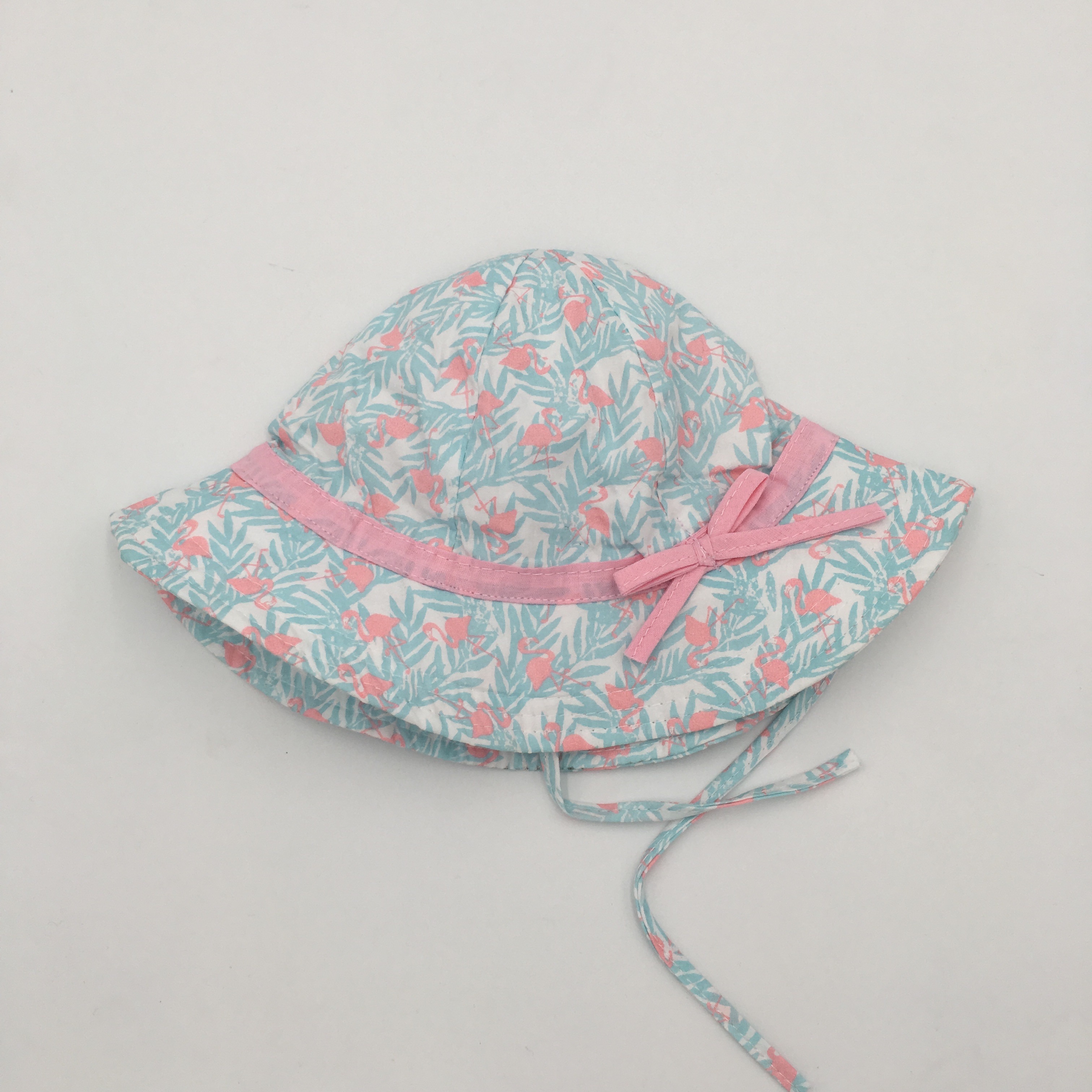 Meninas adorável bonito aba larga verão primavera sol balde chapéu rosa arco flamingo & folha impressão ao ar livre 100% algodão acessórios