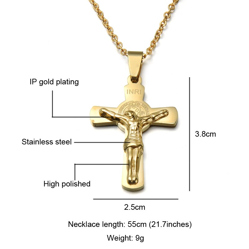 316L Stainless Steel INRI Jesus Cross Crucifix Pendant Necklace For Men Women Religious Jewelry