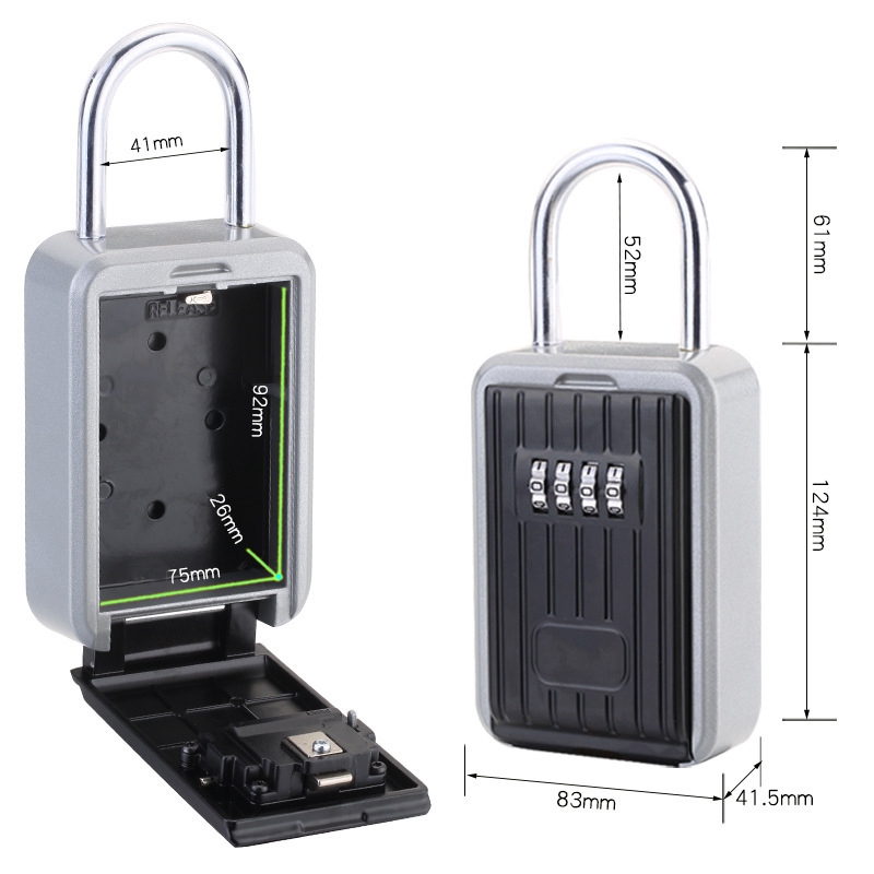 4-Digit Key Lock Box Combination Wall Mounted Lock Box Weatherproof Resettable Portable Lock Box (with Waterproof Cover)