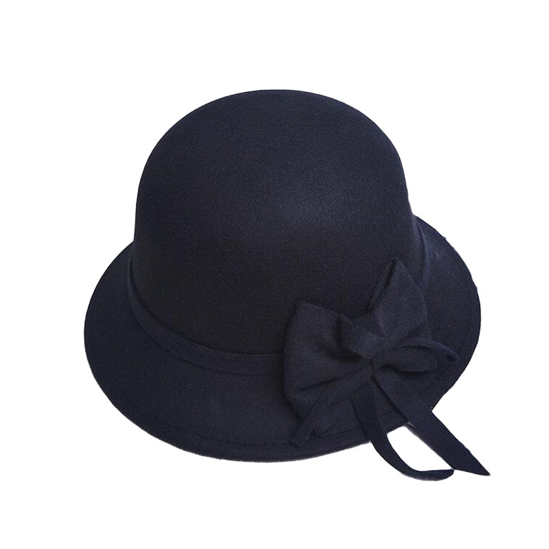 BINGYUANHAOXUAN Vrouwen Vintage Voelde Ronde Cloche Hoed Bloem Boog Fedora Bowler Caps