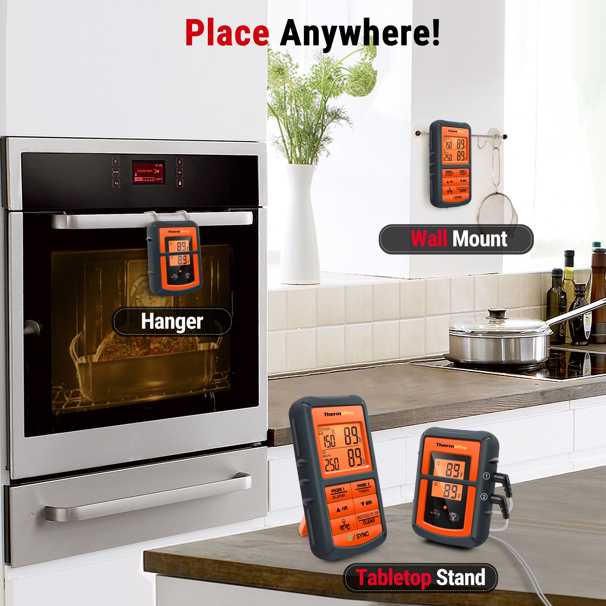 ThermoPro TP08 thermomètre de cuisine numérique, à distance sans fil thermomètre de cuisine numérique-double sonde pour la fumée au BBQ four à gril-moniteur d'aliments/viande