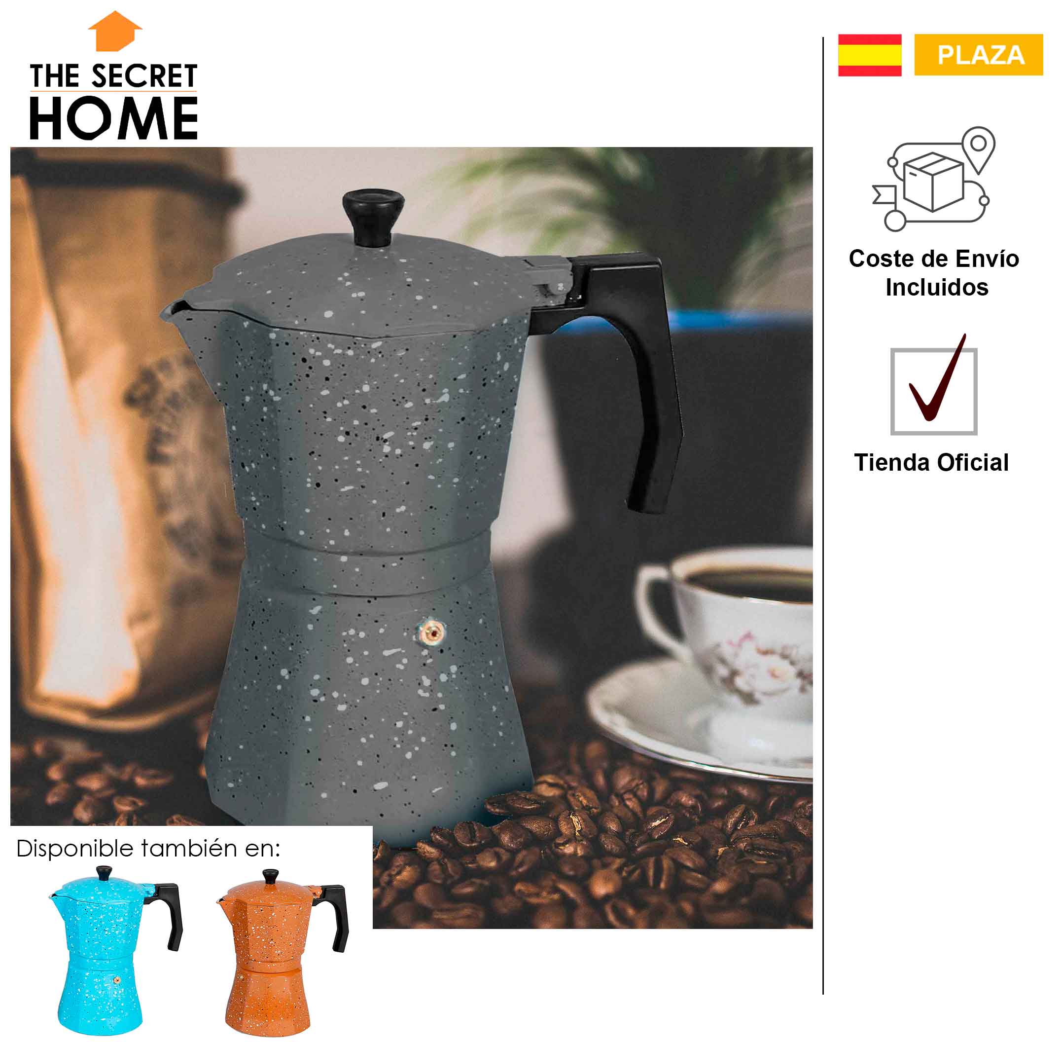 Cafetera italiana clásica aluminio revestido de mármol 9 o 12 Tazas | 3 colores | cafetera Moka vitrocerámica (marrón)