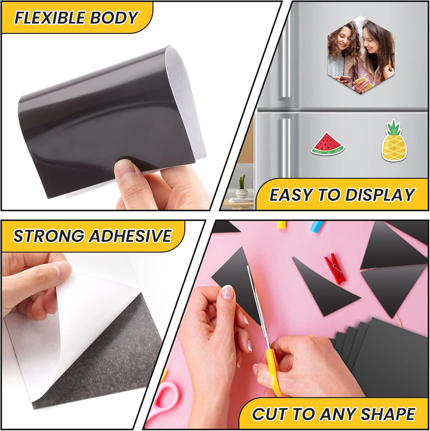 Writable Self-Adhesive Magnetic Sheets Flexible Rubber Cuttable Magnets for Wall Refrigerator Photo Pictures Crafts Stickers