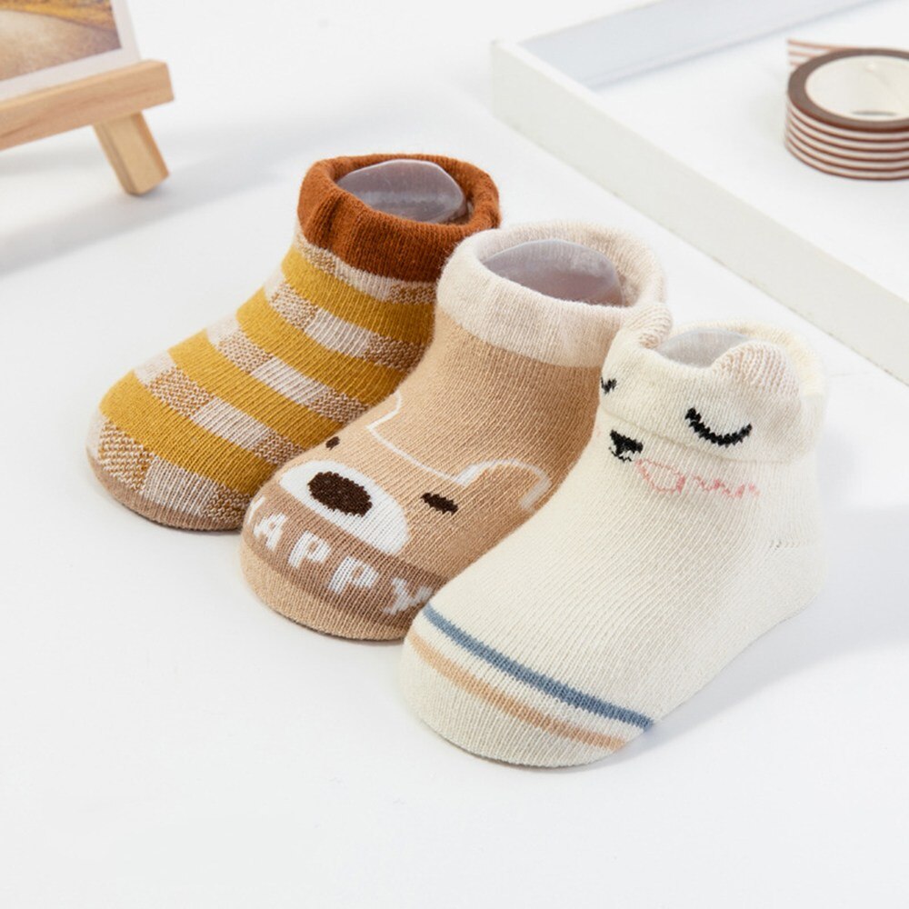 3Pairs/lot 0-3Y Infant Baby Socks Baby Socks for Girls Cotton Mesh Cute Newborn Boy Toddler Socks Baby Clothes Accessories: Khaki bear / M