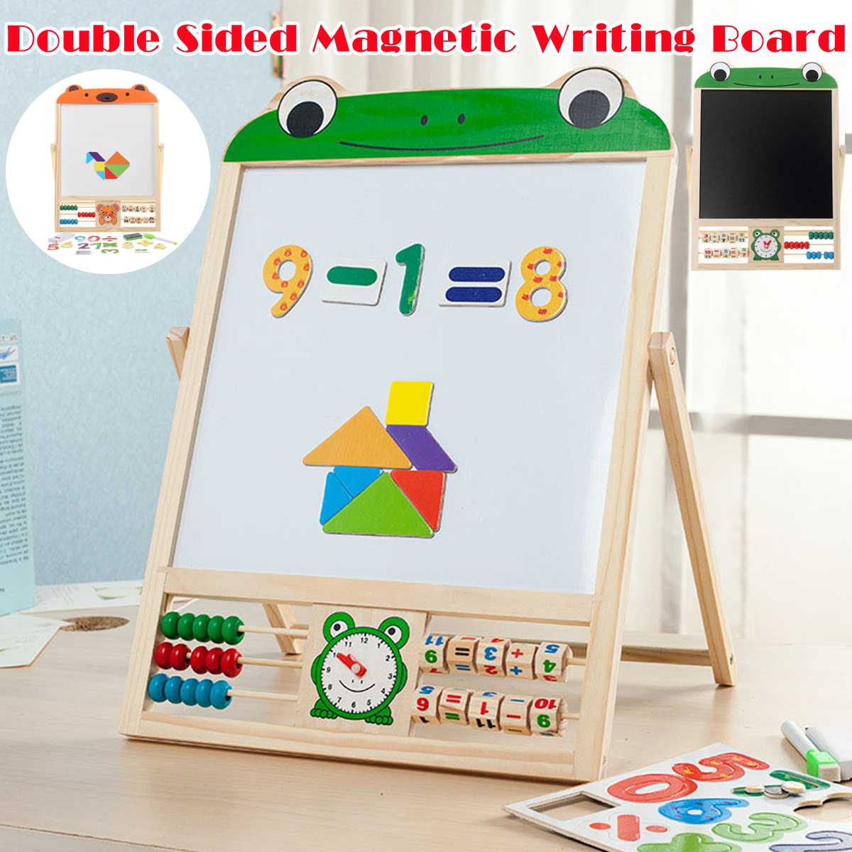 Kinderen Dubbelzijdig Schildersezel Art Schildersezel Krijt Schoolbord Magnetisch Schrijfbord Met Nummer Stickers En Tangram