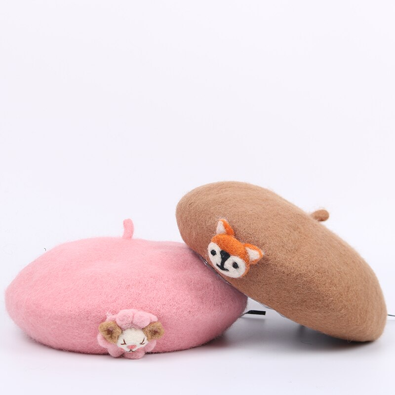 Boinas de inverno meninas de lã crianças boina quente chapéus meninas boina boné liso com chapéu de inverno animal bonito para 4-8 anos de idade ZZ-406-2