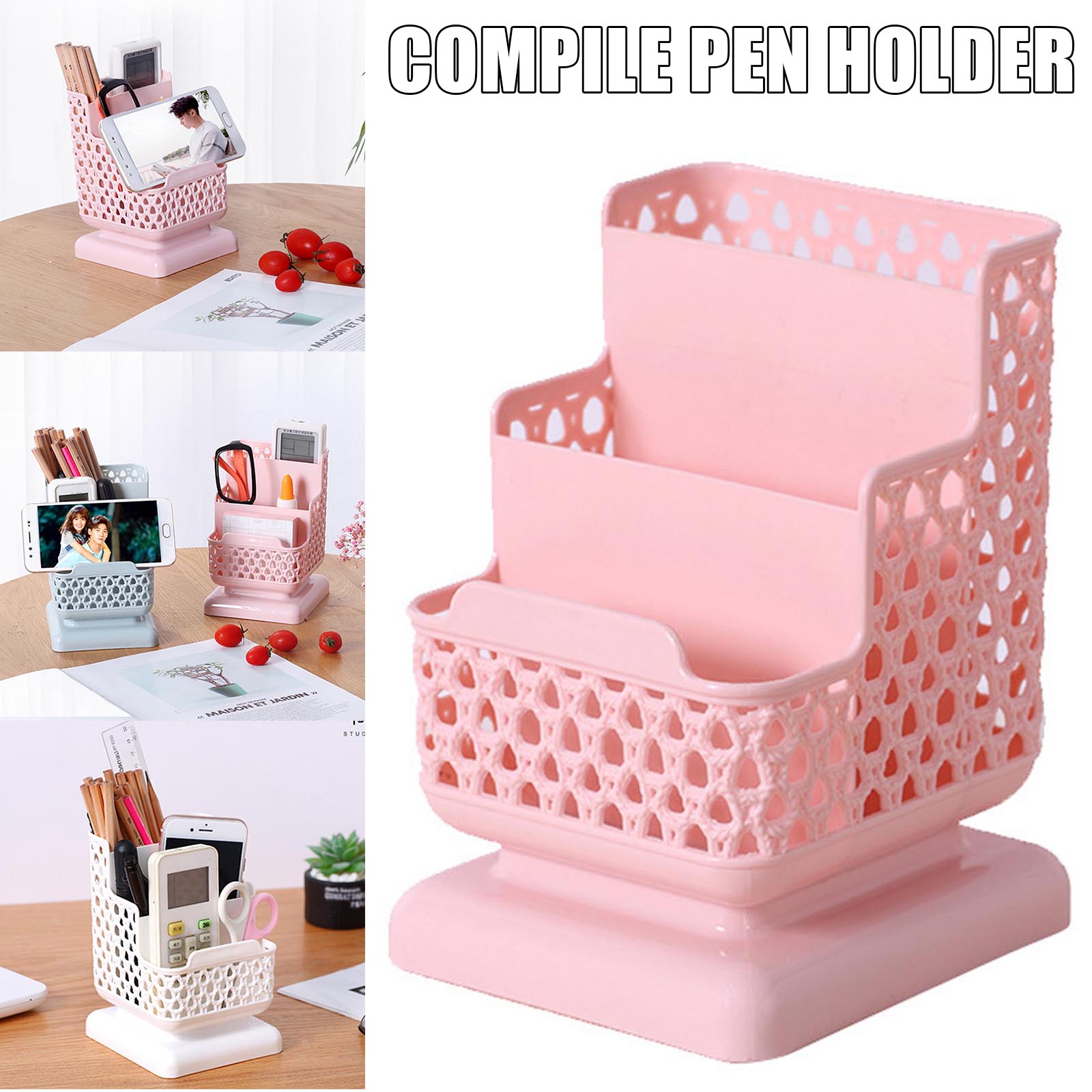 Organiseur de bureau en plastique pour stylos, boîte de rangement pour stylos, brosses, crayons, pots, brosses de maquillage