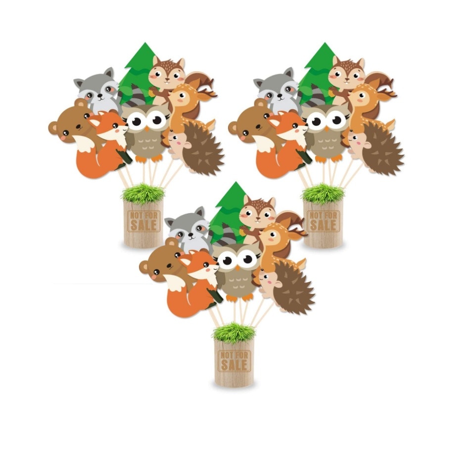 Bois, signes de Cupcake artisanaux 8 pièces, animaux, accessoires de gâteau pour fête d'anniversaire pour enfants, fête d'automne, renard écureuil raton laveur, décoration de gâteau