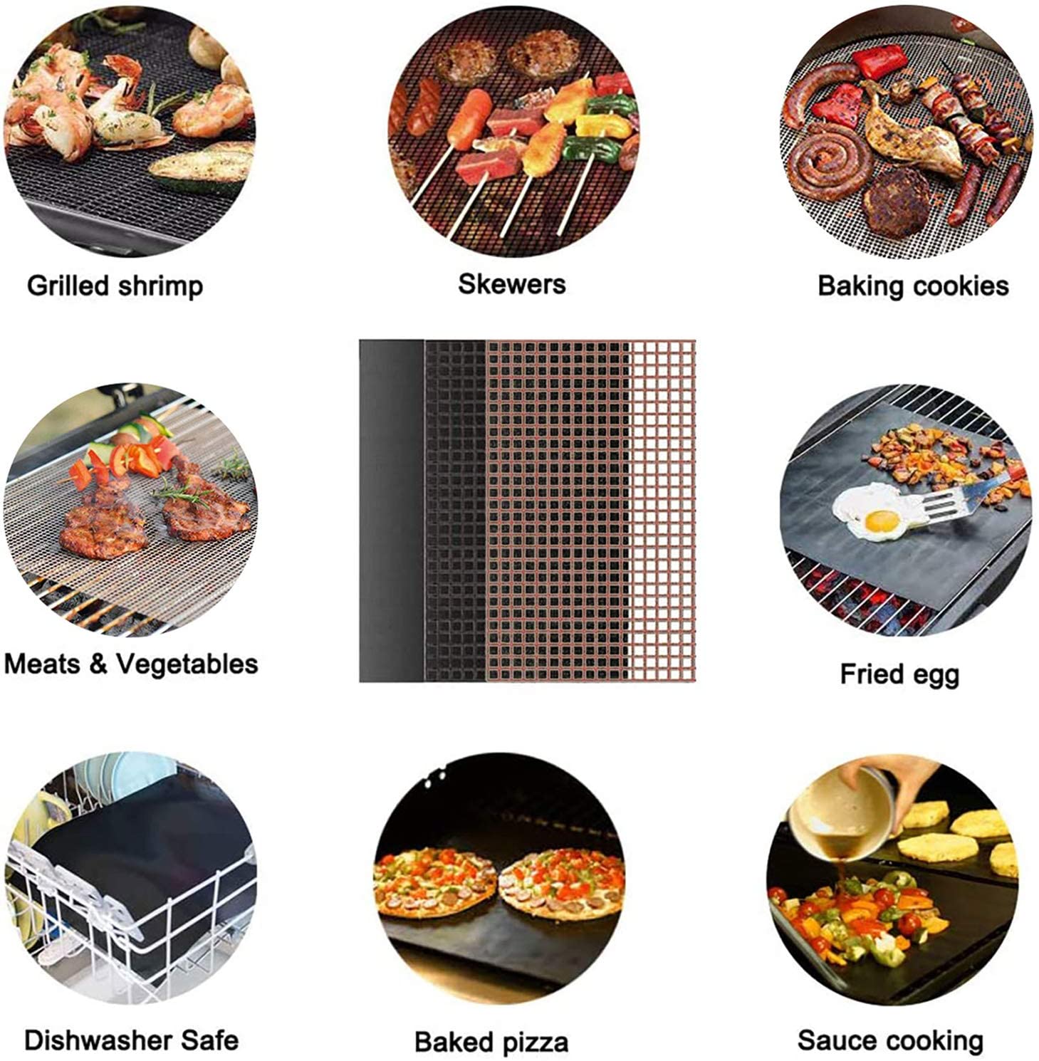 Bbq grillmåtte 100%  non-stick barbeque grill mesh måtter kraftige genanvendelige let at rengøre fungerer på elektrisk gasgrill kul