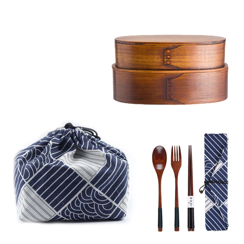 Unibird houten lunchbox, draagbare japanse stijl bentobox, studentencompartiment, voedselcontainer voor cmaping, picknickserviesset: C4
