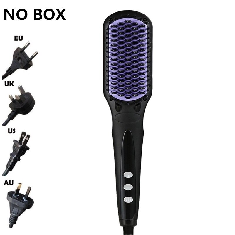 Beard Hair Straightener Comb Durable Electric Straight Hair Comb Brush LCD Heated Ceramic Hair Straightening Brush: 019 Black no box / EU