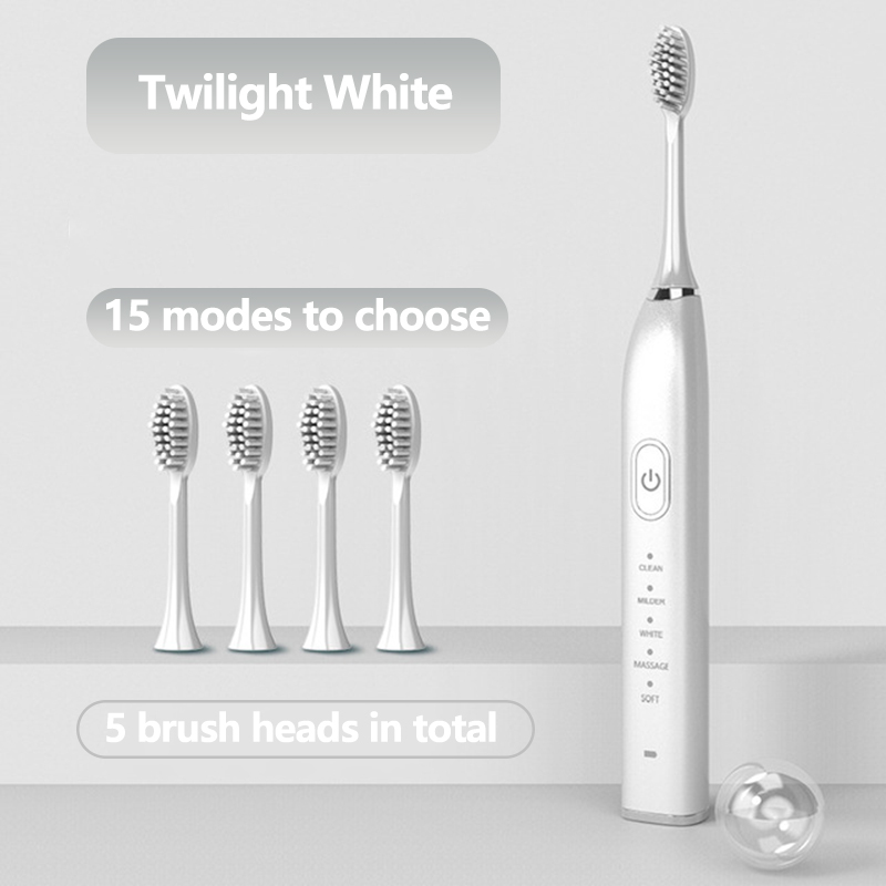 Sonic Electric Toothbrush 5 modes and 15 gears USB Charger Adult timer Brush Tooth Brushes 10 Replacement Heads Teeth Whitening: 04