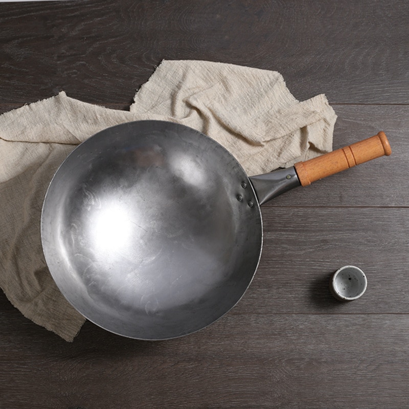 Traditionele Chinese Ijzeren Wok Handgemaakte Grote Koolstofstaal Wok Non-stick Wok Gasfornuis Pan Keuken Fornuis