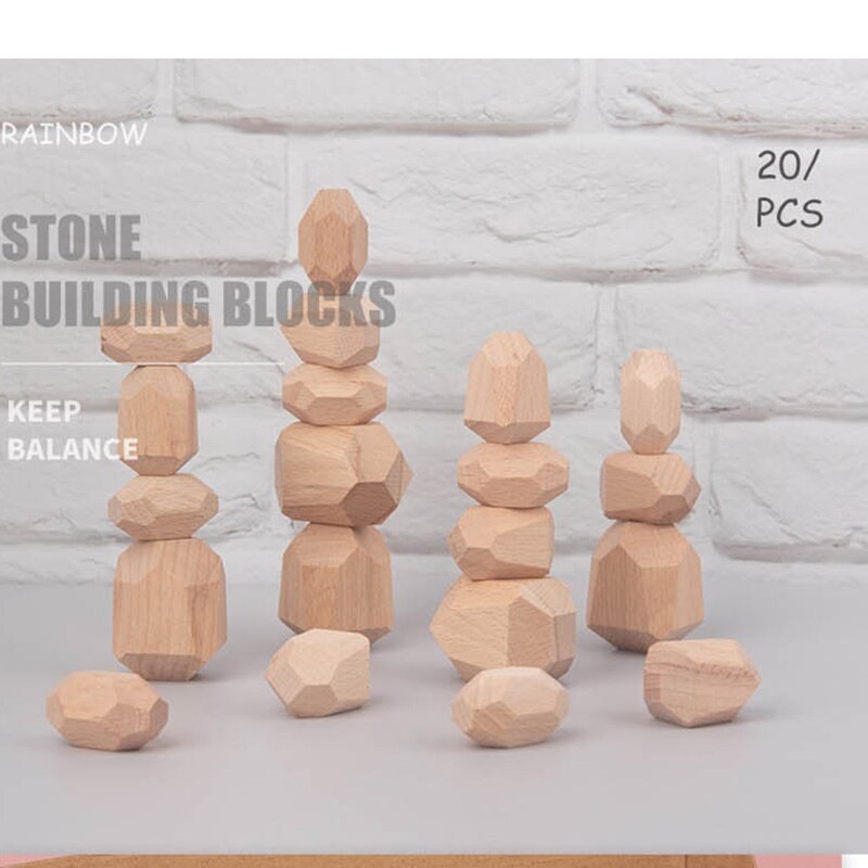 Di Legno colorato Pietre Giocattoli di Legno Blocchi di Costruzione Blocchi di Bilanciamento Impilabile Gioco Arcobaleno di Pietra Colorata Educativi Giocattoli Di Puzzle: 20pcs set opp