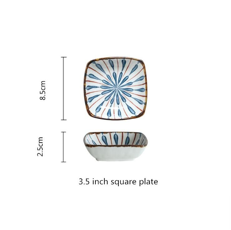 Japanese blue water drops Dinner Plate Set Ceramic Kitchen Plate Tableware Set Food Dishes Rice Salad Noodles Bowl Soup: 3.5inch square plate