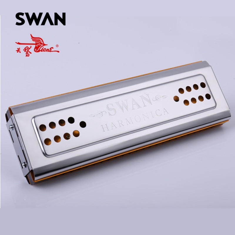 Swan SW24-12A Double Side Harmonica C/G Keys 24 Holes Copper Board Stainless Steel Cover Board Tremolo Harmonica In Plastic Box