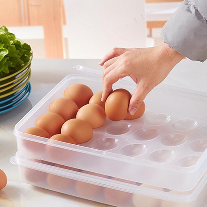 Kjøkken egg oppbevaringsboks stort plaststativ for 20 enkle egg organiser beholder brett for kjøleskap