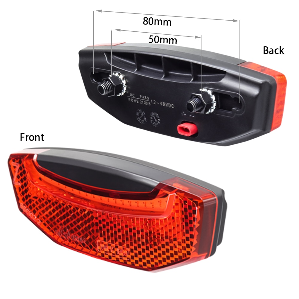 E-bike COB LED Rear Light 12V 24V 36V 48V Electric Bicycle Tail Light E-scooter Night Safety Warning Rear Lamp Red Rack Light