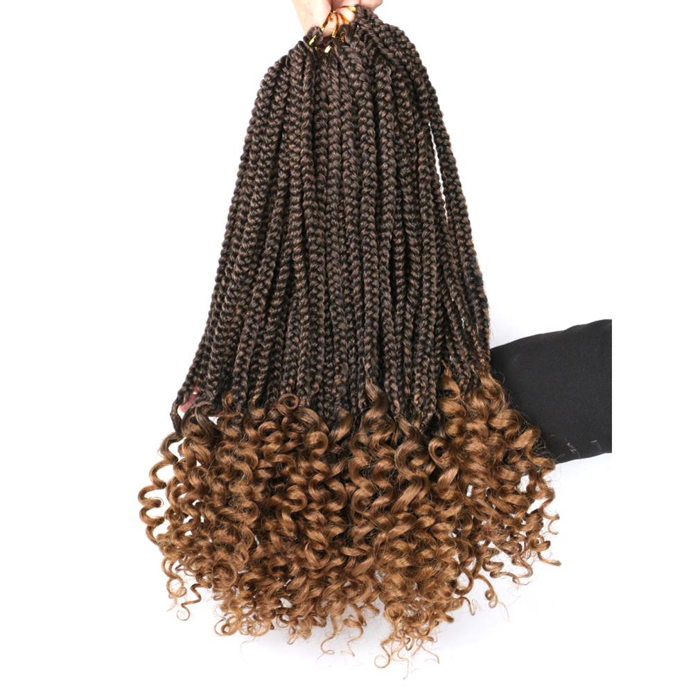 WEILAI Box Braids Crochet Hair Curly Ends 18inches 30 Roots/pieces Goddess Box Braids Hair Extensions Soft Fiber Braiding: 1 / 5Pcs/Lot