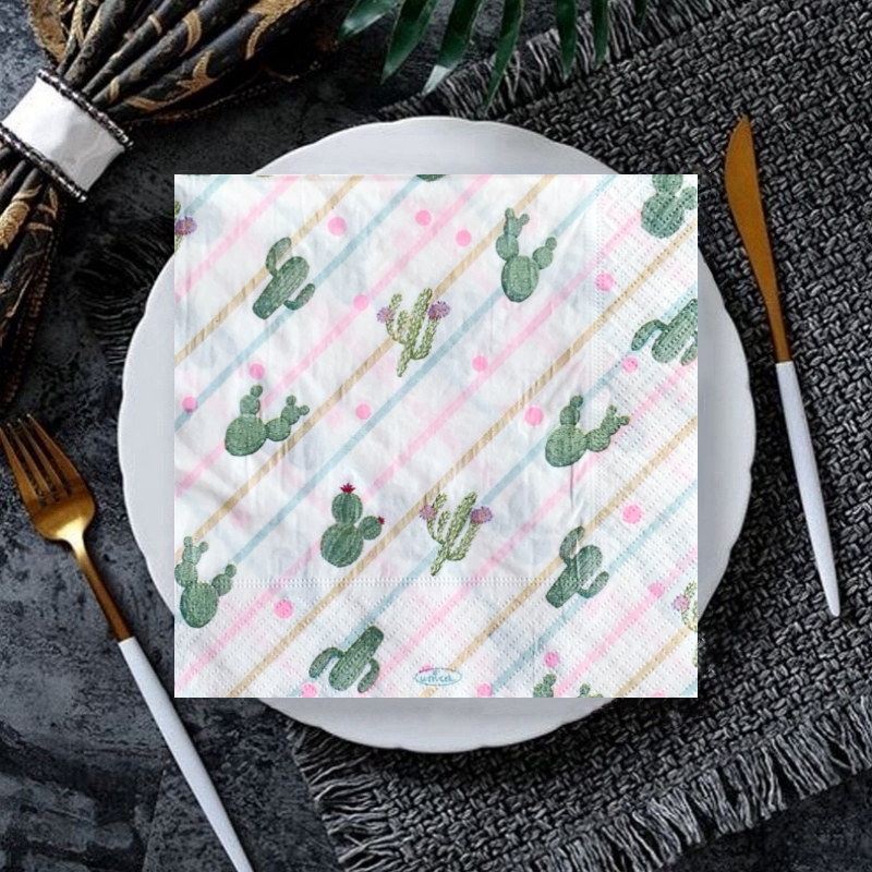 20/8Pcs Mix Bag Vintage Cactus Flowers Decoupage Paper Napkins Fruits Cholla Paper Serviettes for Xmas Birthday Party Tableware: MINT GREEN