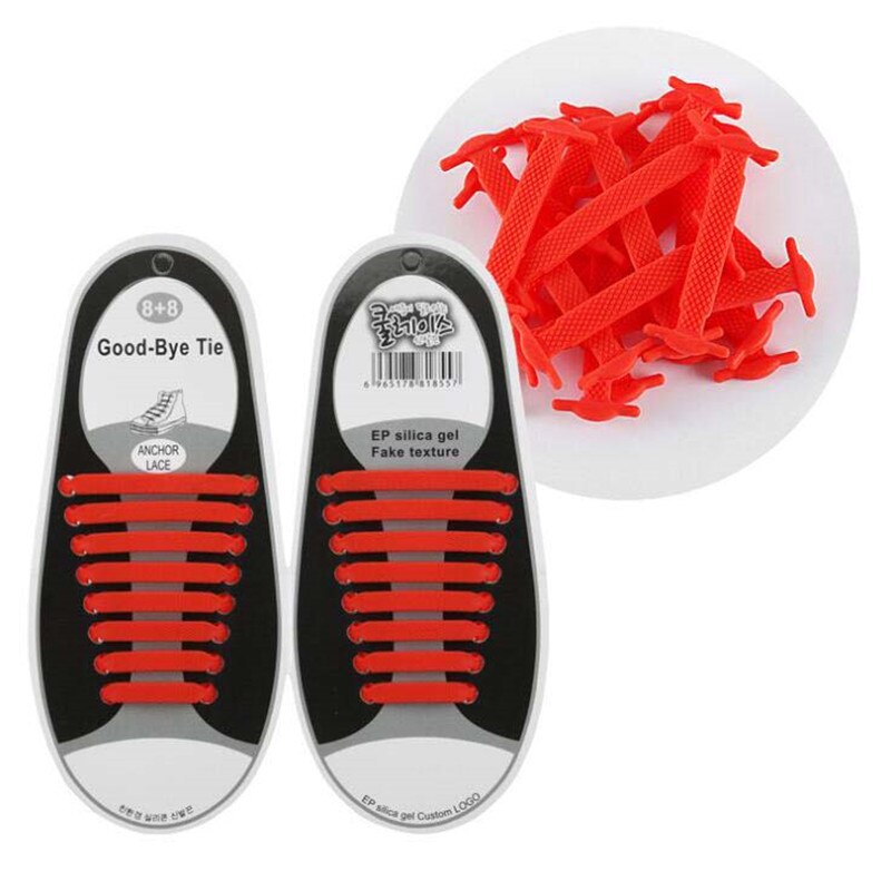 Cordones elásticos de silicona para zapatos, accesorios creativos de goma de encaje Unisex, 16 unids/lote: Rojo