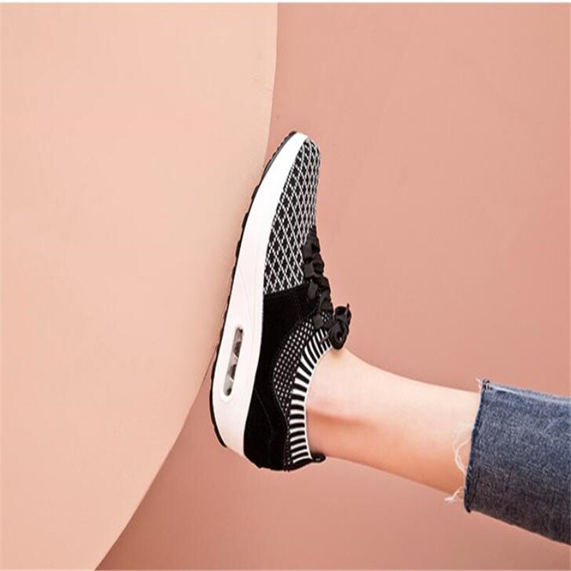 Air Cushion-Zapatillas deportivas para mujer, zapatos transpirables para exteriores, para caminar, Fitness, con cuña plana, moldeador de cuerpo