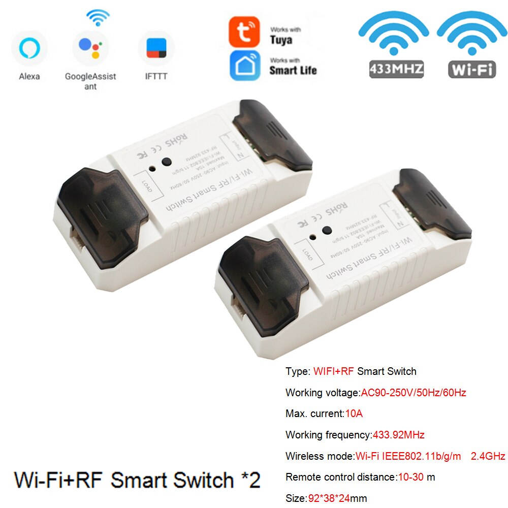 DIY Wifi Switch Wi-Fi/RF Smart Home Wireless Remote Controller Wifi Switch Automation Module Timer Smart Breaker: 2 Control(Wifi RF)