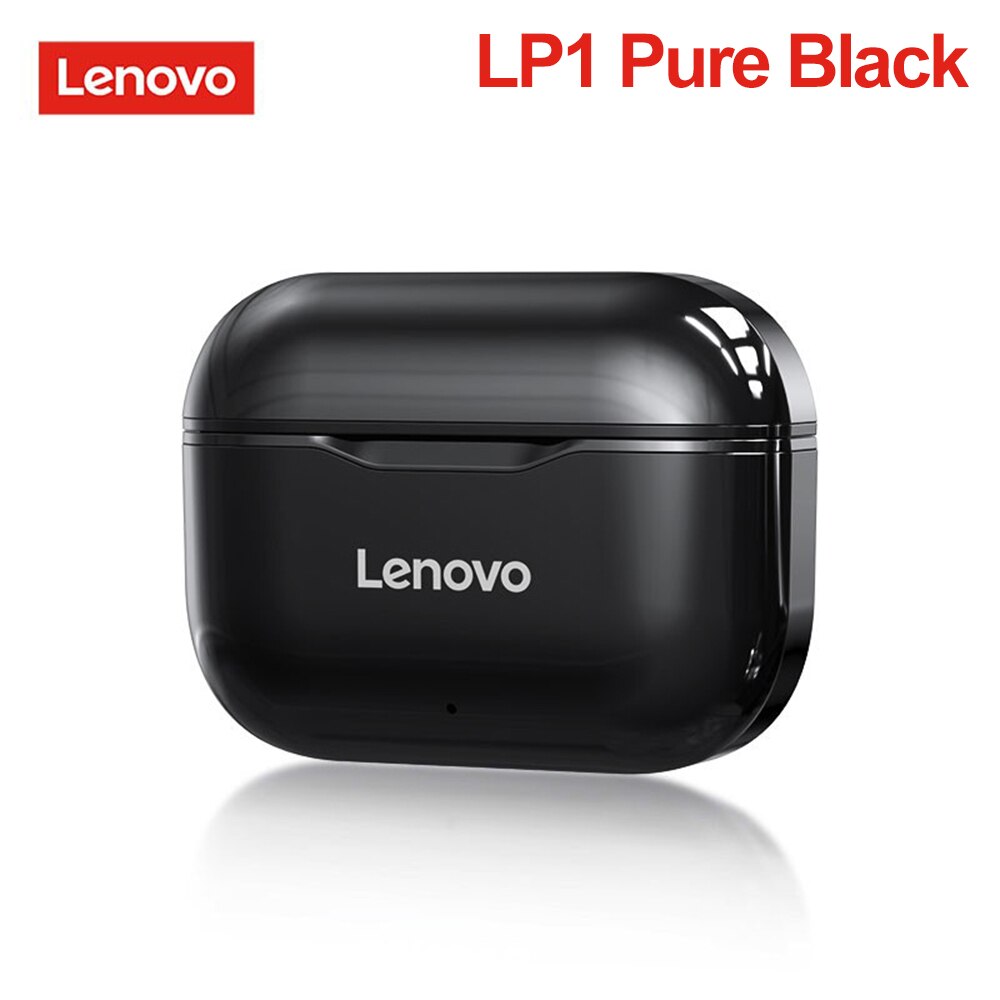 Lenovo LP1 TWS Earphone Bluetooth 5.0 Wireless Headset Waterproof Sport Earbud Noise Cancelling Mic Dual Stereo HIFI Bass Touch: Pure Black