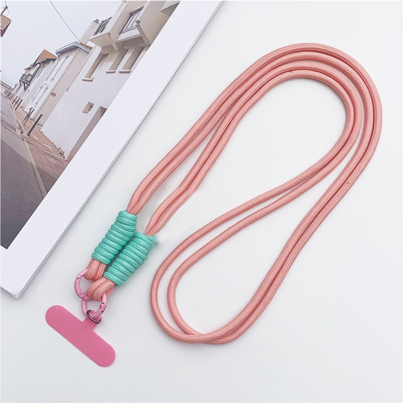 120cm Double Rope Mobile Phone Lanyard Crossbody Phone Straps Neck Clip Cord Rope Twisted Backable Outdoor Anti-loss Phone Chain: Pink
