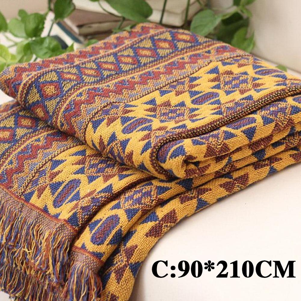 Talvipuuvillainen kudottu linjahuopa sohvapyyhe neulotut paksuuntuneet lämpimät peitot boheemi boho heittää sängynpeitolle matka päiväpeite: C
