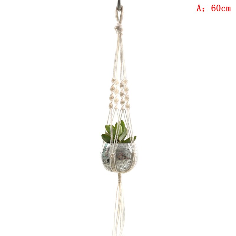 Vintage macramé plantenhanger haak bloempothouder 4 poten touw hangend touw muur huis tuin balkon decoratie mand: A