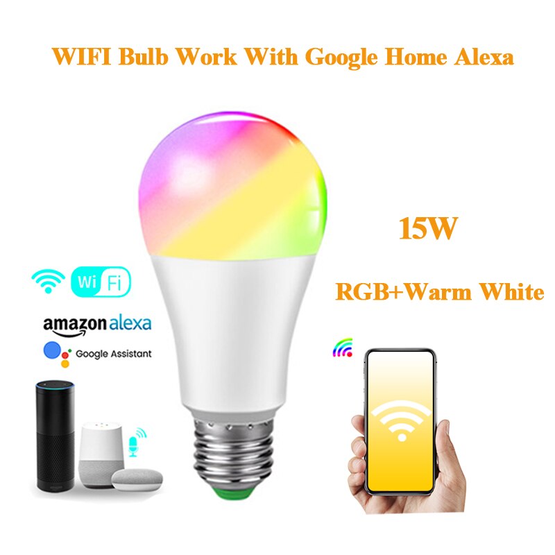 Wifi pære smart lys bluetooth app kontrol  e27 led lampe rgb rgbw rgbww magisk pære 5w 10w 15w spotlight boligindretning 85-265v: 15w rgbww wifi