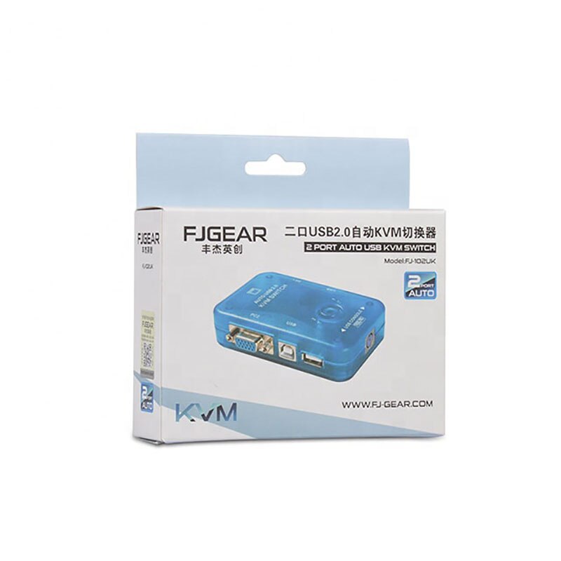 Selector de interruptor automático KVM, 2 puertos USB, dos en uno, interruptor de clave de acceso Vga, 2 puertos, compartir un juego de ratón y teclado, FJ-102UK de visualización