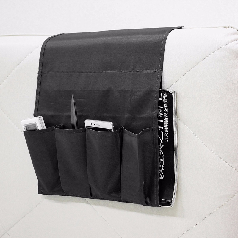 Multifunktionale Polyester 4 Taschen Lagerung Tasche Sessel Couch Sofa Nacht Fernbedienung Magazin Lagerung Inhaber Organizer: Schwarz