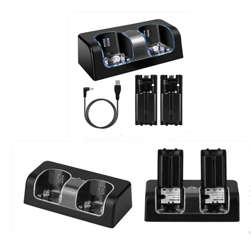 Stazione di ricarica 2 in 1 per telecomando Wii U Wi, caricabatterie con 2 batterie ricaricabili