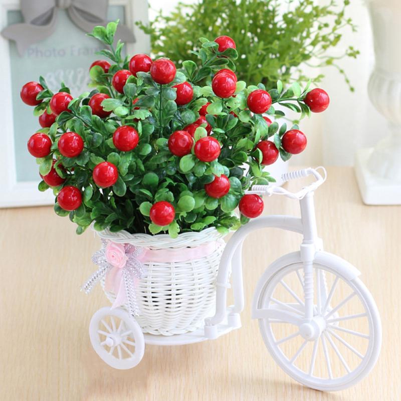 Cesta de mimbre triciclo para bicicleta, florero de almacenamiento para jardín, decoración de boda