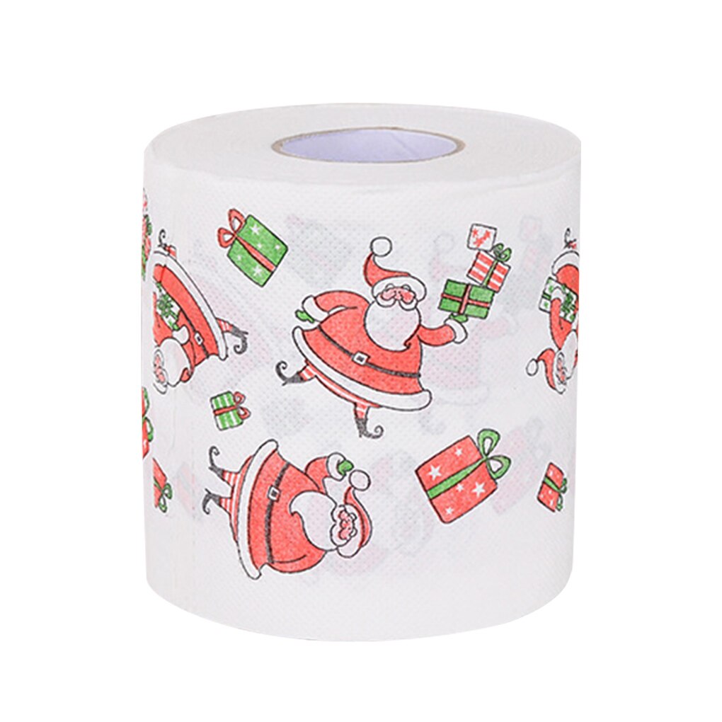 Wood Pulp Toilet Paper Christmas Theme Printed Home Bathroom Toilet Roll Paper Towel Tissue Christmas Box: C