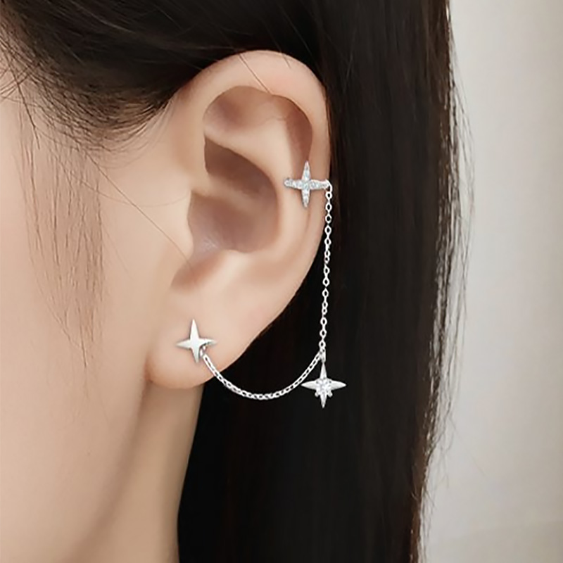 Pendiente de cadena de borla larga para mujer, Clip de oreja Y2k sin agujero, cartílago Orbital Kpop, manguito de oreja sin Piercing, joyería INS, 1PC