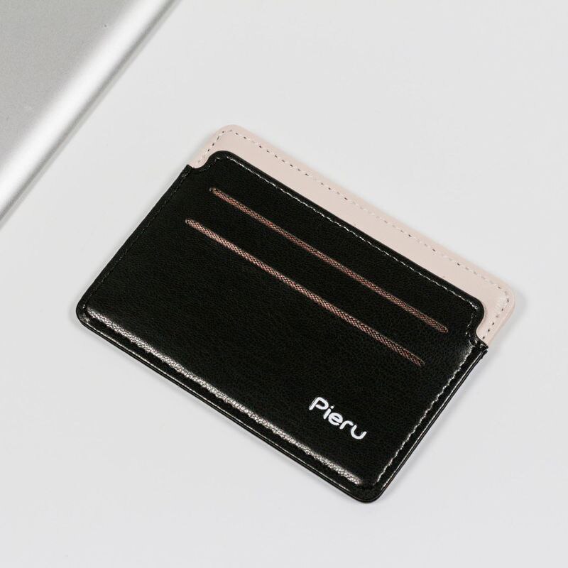 Meerdere Kaartsleuven Kaarthouder Ultra-Dunne Pu Lederen Portemonnee Stiksels Bank Zaken Id-kaart Houder Wallet Case Voor mannen Vrouwen: Black