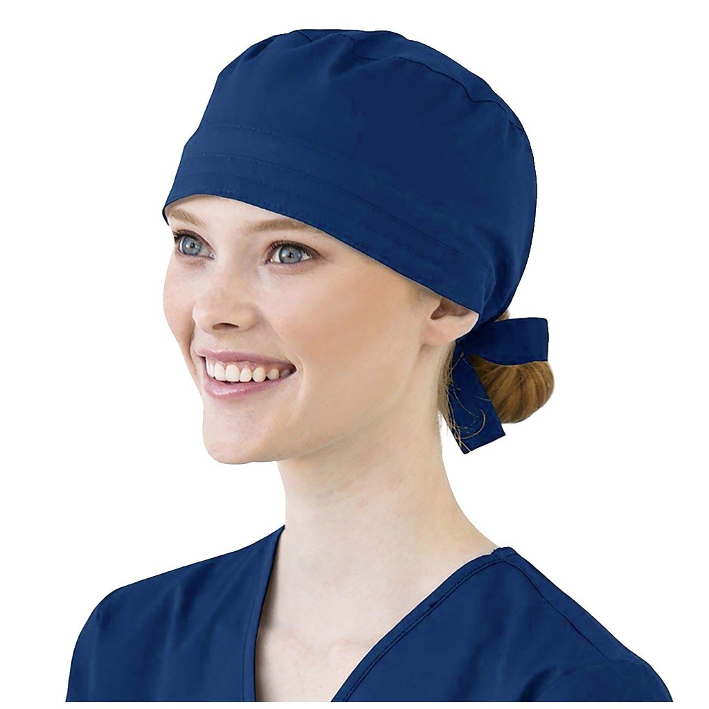 Women Cotton Bandage Adjustable Cap Sweatband Bouffant Hat Men gorros quirofano mujer nurse uniform Accessories: Navy