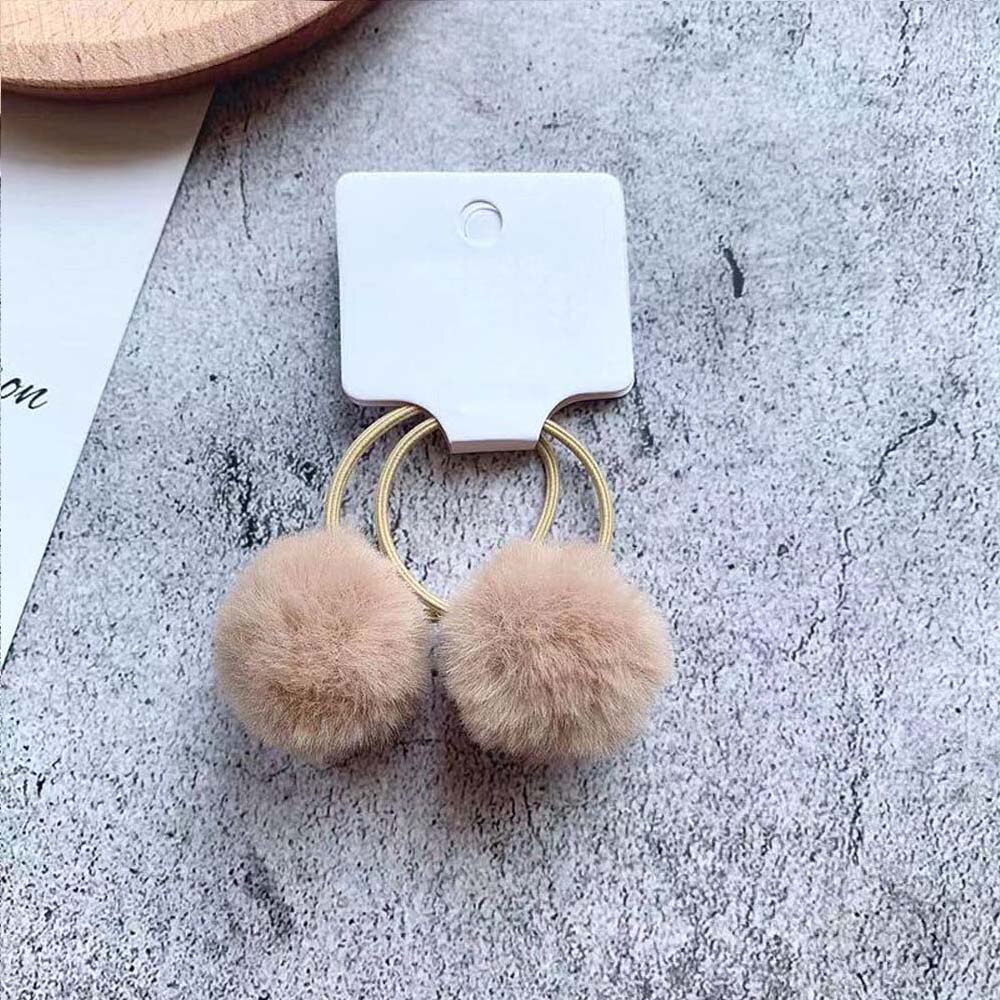 2 sztuk/zestaw dziewczyny królik futrzana kulka gumki robić włosów zima nowe akcesoria robić włosów 3cm dla dzieci dziewczyny Pom pompon elastyczne gumki robić włosów Scrunch: khaki
