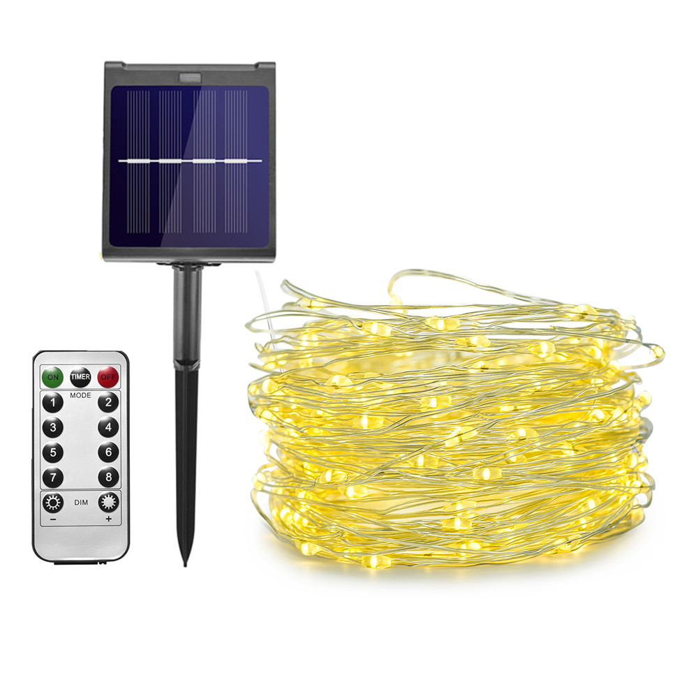 Dimmable LED Solar String Lights Guirlandas de fadas ao ar livre, jardim, decoração do Dia das Bruxas, festa de Natal, feriado, 11m, 21m, 31m