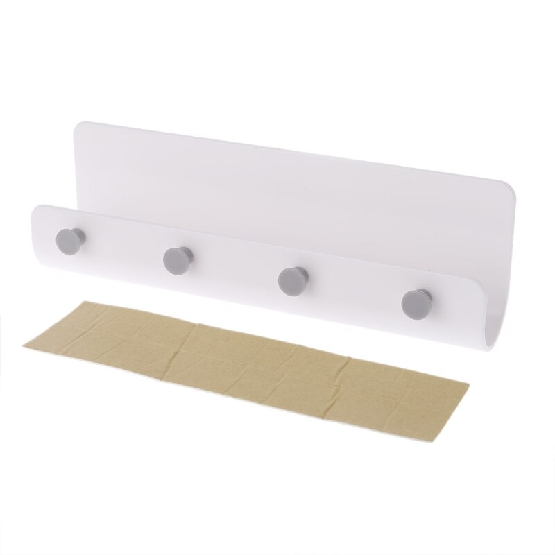 Key Towel Hanger Holder Storage Wall Mount Hook Rack DIY Organizer 4 Hooks Shelf: White