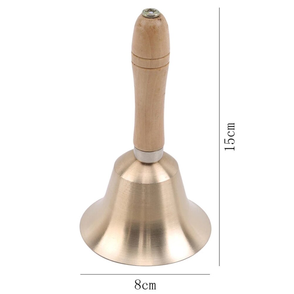 Brass Hand Bell Loud Call Bell Handbell Desk Ringbell with Wooden Handle for Wedding Festival Decoration Food Line Alarm Hotel