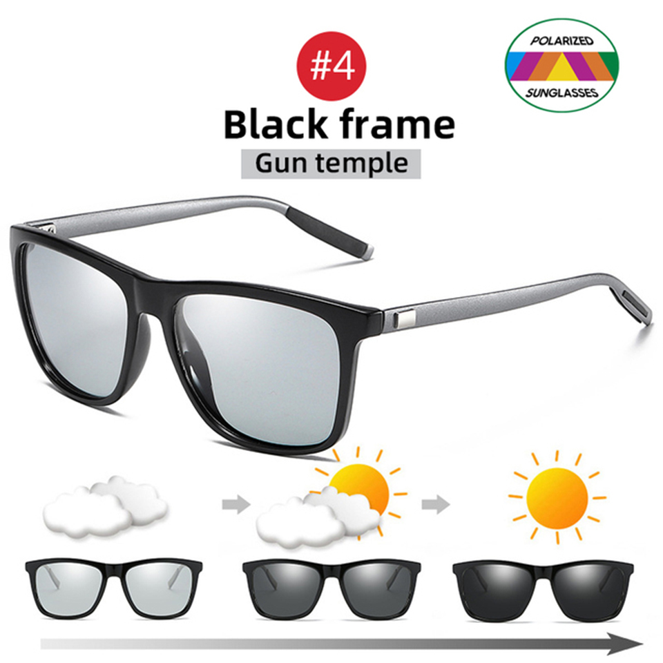 NONOR Color Change Grey Frame Photochromic Polarized Sunglasses Men Square Classic Chameleon Glaases Transition Lens Eyewear: green / Yellow