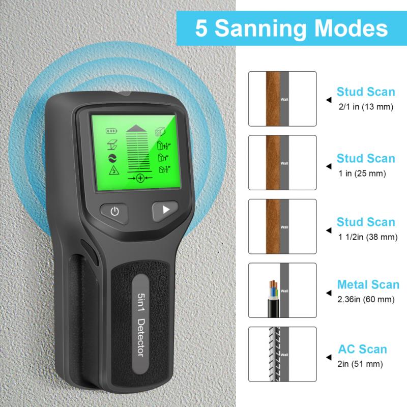 5 IN 1 Digital Metal Detector Multifunction Wall Scanner AC Wood Wall Stud Finder Copper Detect Wall Scanners Instr