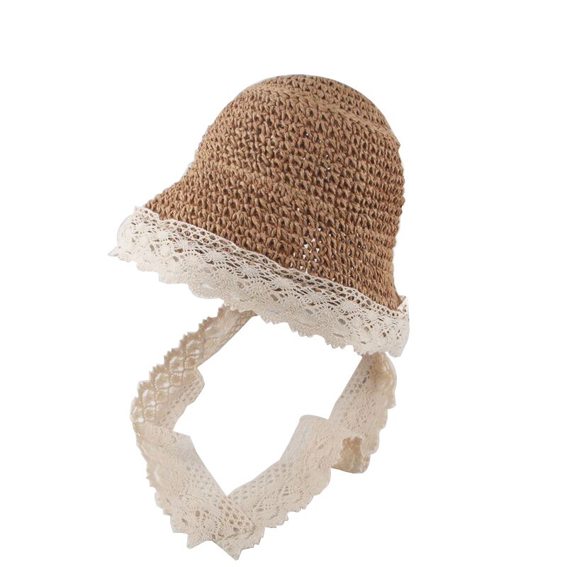 Spitze freundlicher Panama Hüte für Mädchen Stroh murmeln Baby Hütte Sommer freundlicher Sonnenhut für Mädchen Strand Baby Mädchen Kappe 1PC: Braun