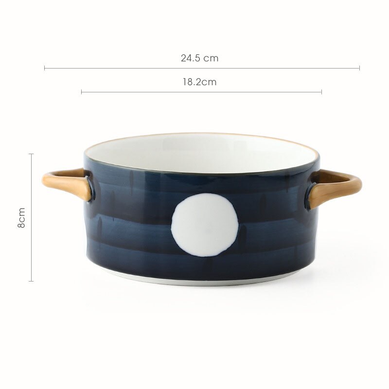 Ceramic Color glazed Double Ear Bowl with Lid Stew Breskfast Steamed Egg Pudding Bowl Baking bowl Kitchen Supply: 7inch Moonlit Night